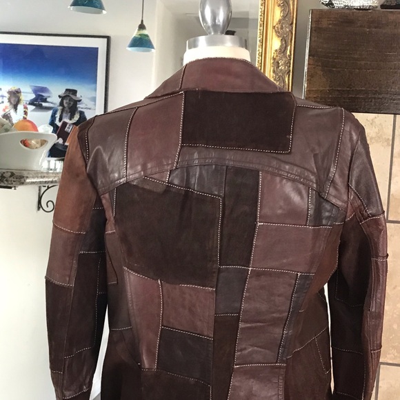 illia RARE Patchwork Brown Leather Jacket *RARE* - Picture 4 of 7